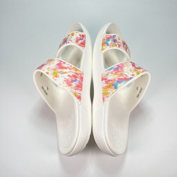 Crocs Classic Slides White Pink Tie Dye Two Strap Sandals Shoes Men’s Size 12 - Picture 7 of 10